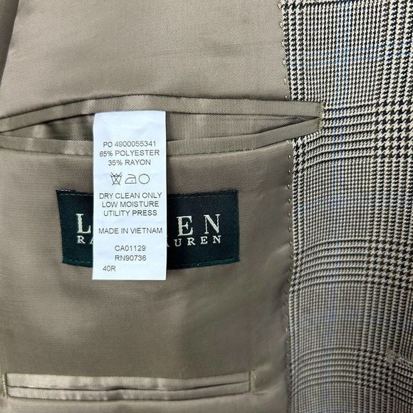 Ralph Lauren 40R Rayon + Poly Beige Check‎ Sport Coat Blazer Suit Jacket 2Button - Picture 4 of 11